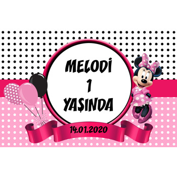 Puantiyeli Minnie Mouse Temalı Doğum Günü Afiş