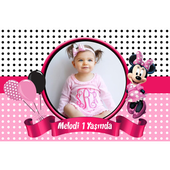 Puantiyeli Minnie Mouse Temalı Doğum Günü Afiş