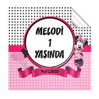 Puantiyeli Minnie Mouse Temalı Kare Etiket