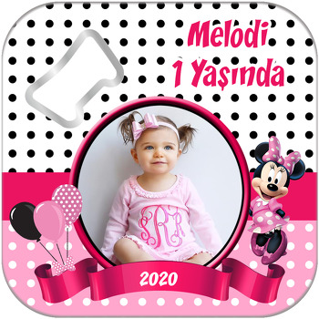 Puantiyeli Minnie Mouse Temalı Kare Magnet Açacak