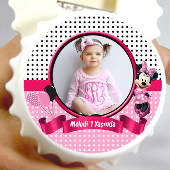 Puantiyeli Minnie Mouse Temalı Resimli Kapak Şekilli Magnet Açacak