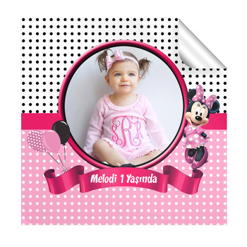 Puantiyeli Minnie Mouse Temalı Resimli Kare Etiket