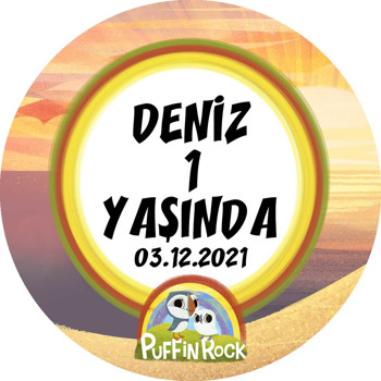 Puffin Rock Temalı Akrilik Daire Magnet