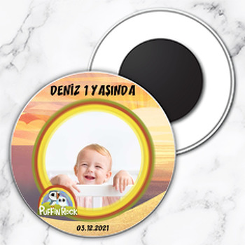 Puffin Rock Temalı Daire Plastik Magnet