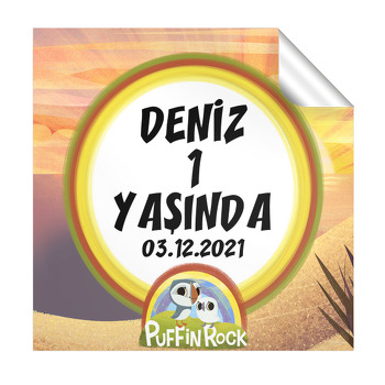 Puffin Rock Temalı Kare Parti Etiket