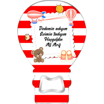 Pul Çerçeveli Kırmızı Balon ve Uçak Temalı Balon Magnet Açacak