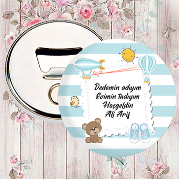 Pul Çerçeveli Mavi Balon ve Uçak Temalı Magnet Açacak