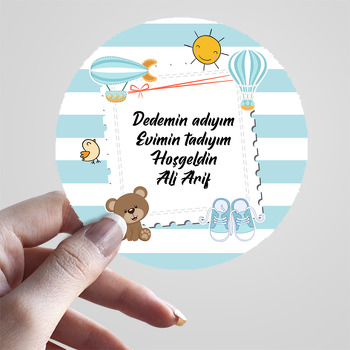 Pul Çerçeveli Mavi Balon ve Uçak Temalı Sticker