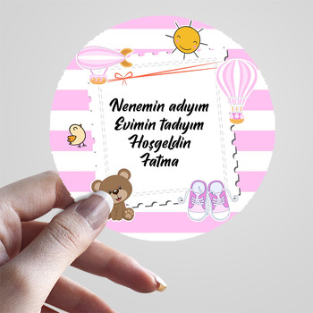 Pul Çerçeveli Pembe Balon ve Uçak Temalı Sticker