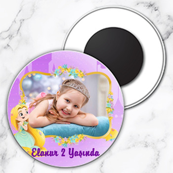 Rapunzel Temalı Resimli Daire Plastik Magnet