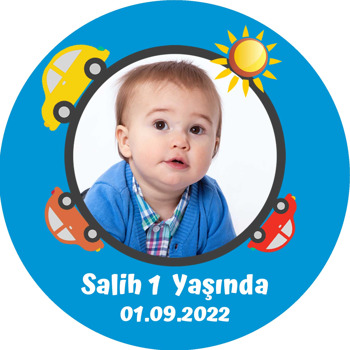 Renkli Arabala Çerçeve ile Mavi Fon Temalı Sticker