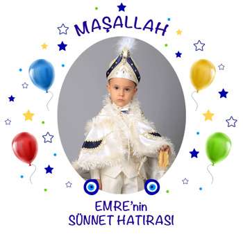 Renkli Balonlar ile Mavi Yıldızlarla Sünnet Hatırası Temalı Sticker