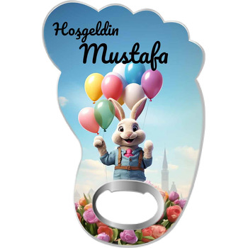 Renkli Balonlu Tavşan Temalı Ayak İzi Magnet Açacak