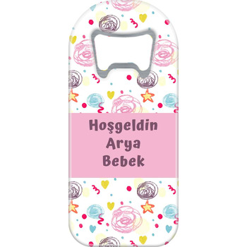 Renkli Çocuk Çizimleri Pembe Şerit Temalı Uzun Magnet Açacak