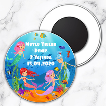 Renkli Denizkızları Temalı Daire Plastik Magnet