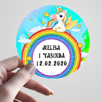 Renkli Gökkuşağı Ve Unicorn Temalı Doğum Günü Sticker