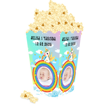 Renkli Gökkuşağı Ve Unicorn Temalı Popcorn Kutusu