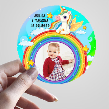 Renkli Gökkuşağı Ve Unicorn Temalı Resimli Sticker