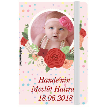 Renkli Gül  Çerceveli Kız Bebek Mevlüdü Kişiye Anı Özel Defter