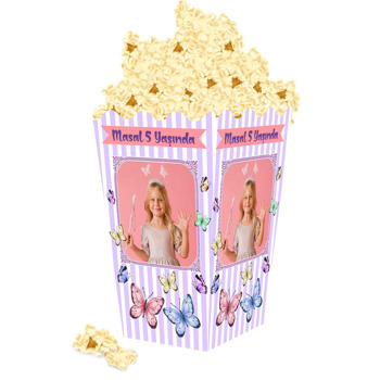 Renkli Kelebekler ile Pembe Flama Temalı Popcorn Kutusu