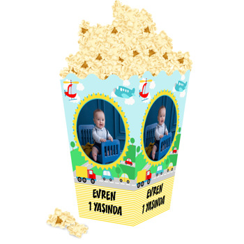 Renkli Taşıtlar Temalı Popcorn Kutusu