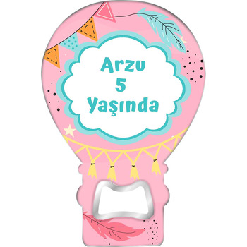 Renkli Tüyler ile Pembe Fon Temalı Balon Magnet Açacak