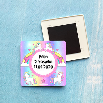 Renkli Unicorn Temalı Plastik Kare Magnet