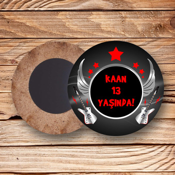 Rockstar Temalı Daire Ahşap Magnet