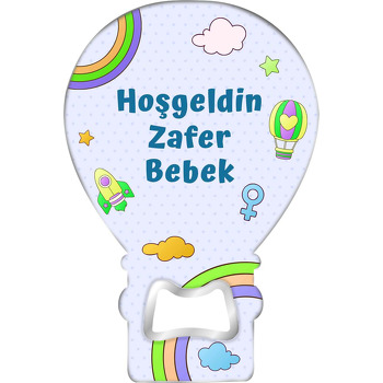 Roket Gökkuşağı ve Balon Lila Fon Temalı Balon Magnet Açacak