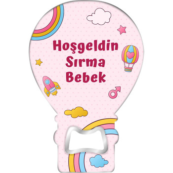 Roket Gökkuşağı ve Balon Pembe Fon Temalı Balon Magnet Açacak