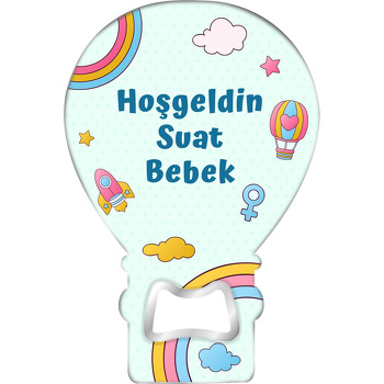 Roket Gökkuşağı ve Balon Yeşil Fon Temalı Balon Magnet Açacak