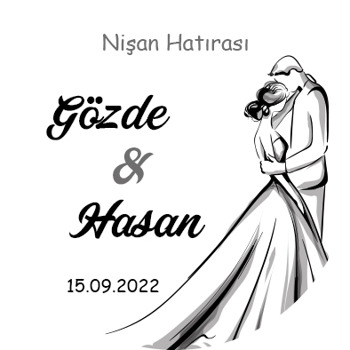 Romantik Gelin ile Damat Çizim Temalı Akrilik Daire Magnet