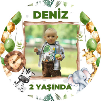 Safari Hayvanları ile Yeşil Sarı Balonlar Temalı Sticker