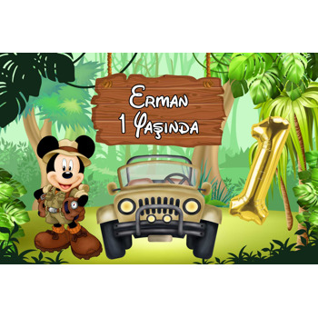 Safari Mickey Mouse ile Araba Temalı Doğum Günü Magnet