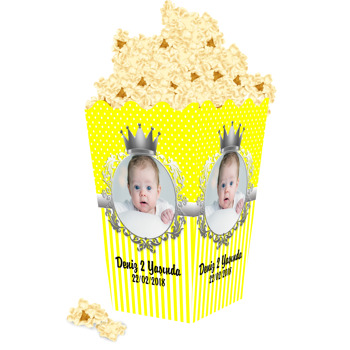 Sarı Gümüş Taç Temalı Popcorn Kutusu