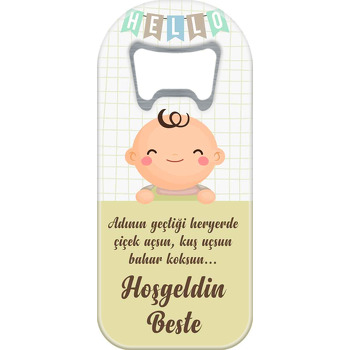 Sarı Hello Flama ile Bebek Temalı Uzun Magnet Açacak