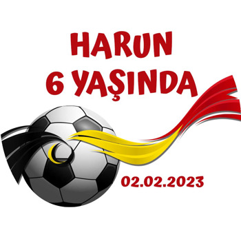 Sarı Kırmızı Çizgiler ile Futbol Topu Beyaz Fon Temalı Doğum Günü Sticker