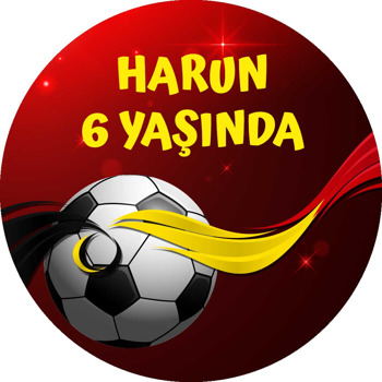 Sarı Kırmızı Çizgiler ile Futbol Topu Kırmızı Fon Temalı Doğum Günü Sticker