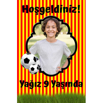 Sarı Kırmızı Çizgili Futbol Topu Temalı Doğum Günü Magnet