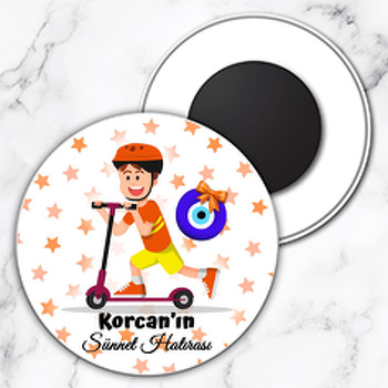 Scooterlı Çocuk ile Nazar Boncuğu Sünnet Temalı Daire Plastik Magnet