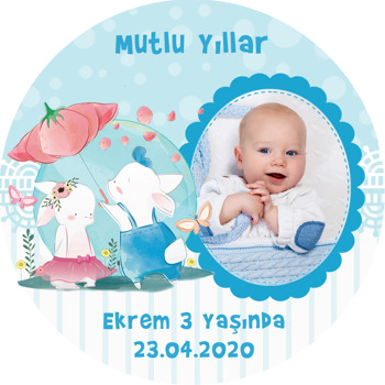 Şemsiyeli Tavşan Temalı Resimli Sticker