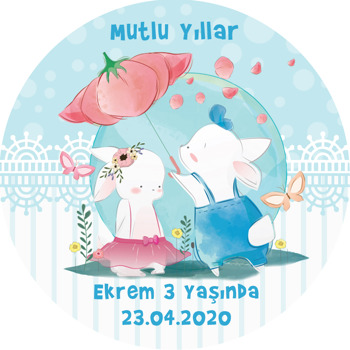 Şemsiyeli Tavşan Temalı Sticker