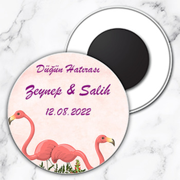 Sevgili Flamingolar Temalı Daire Plastik Magnet