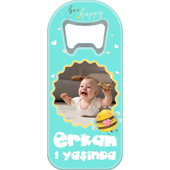 Sevimli Arı ile Be Happy Mavi Fon Temalı Uzun Magnet Açacak