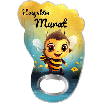 Sevimli Arı ile Mavi Sarı Fon Temalı Ayak İzi Magnet Açacak