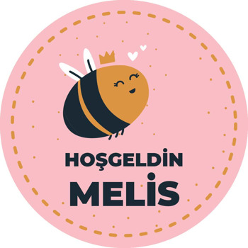 Sevimli Arı Pembe Fon Temalı Akrilik Daire Magnet