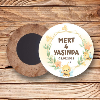 Sevimli Arı Temalı Daire Ahşap Magnet