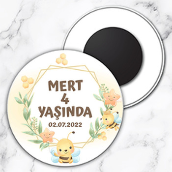 Sevimli Arı Temalı Daire Plastik Magnet