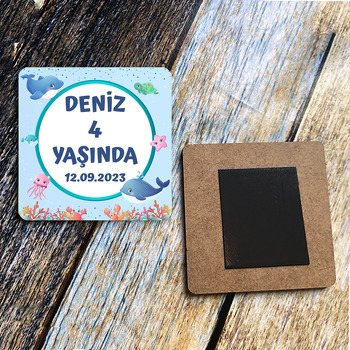 Sevimli Balıklar Temalı Kare Ahşap Magnet