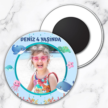 Sevimli Balıklar Temalı Resimli Daire Plastik Magnet